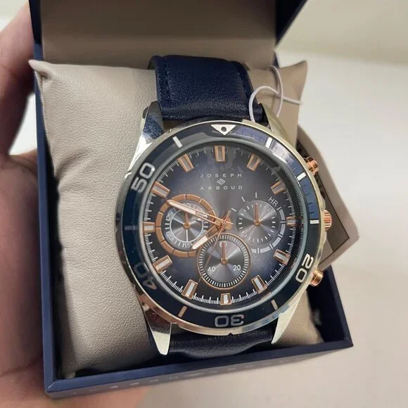 Joseph Abboud Silver-Tone, Blue Strap, Blue Dial, Mens Watch In Original Box - Picture 4 of 13